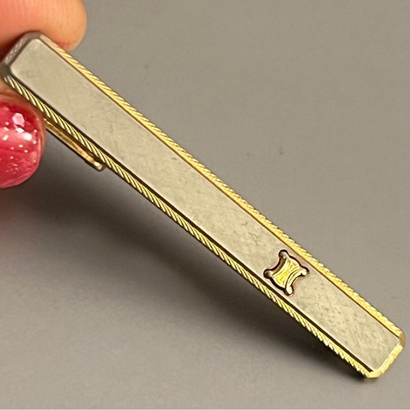 CELINE Sterling Silver 925 Tie Bar Tie Pin Logo clip Formal vintage authentic - Picture 6 of 14